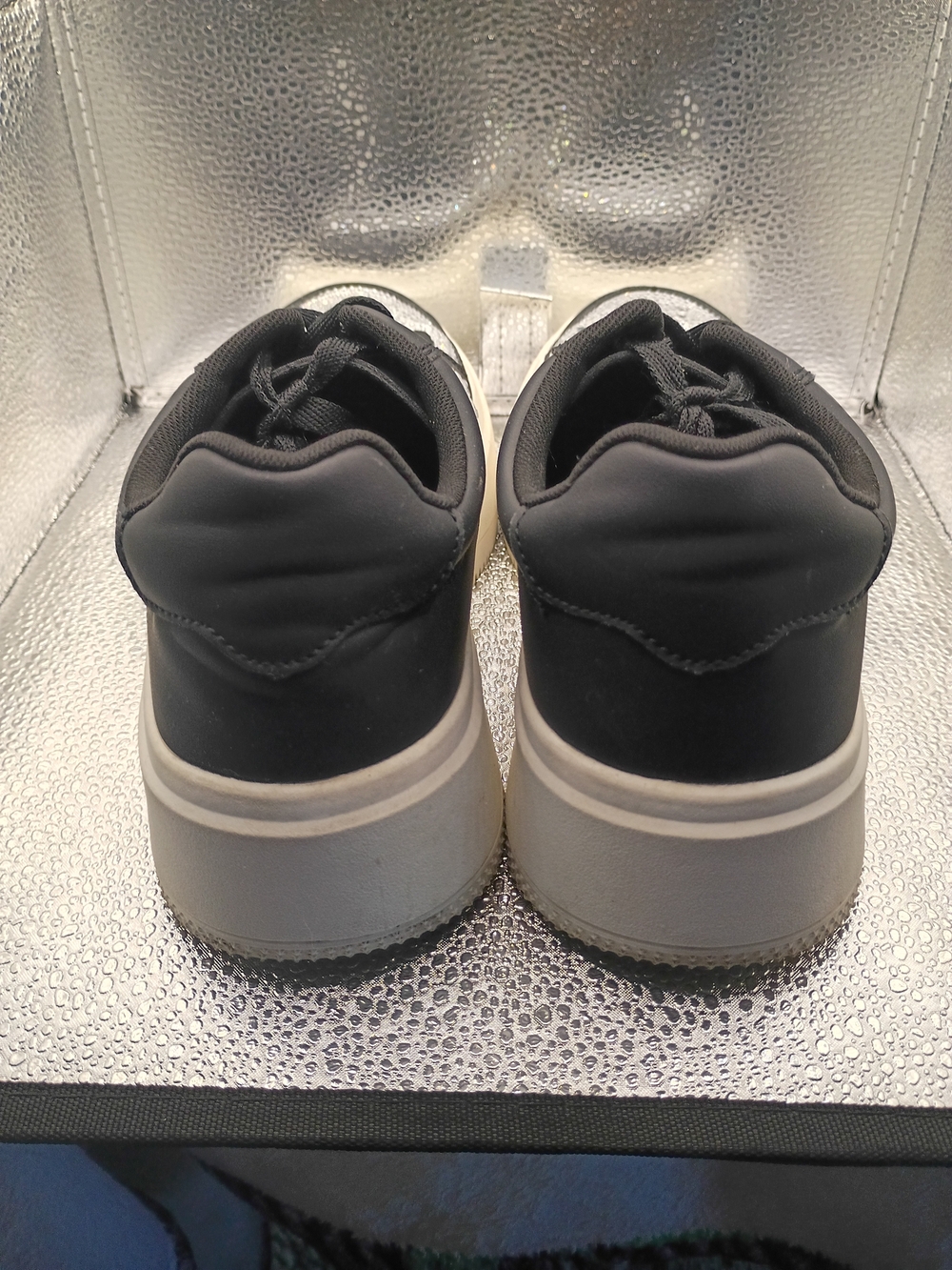 Platform Lace-Up Sneakers with Silver Rhinestone Panels - Picture 4 of 9